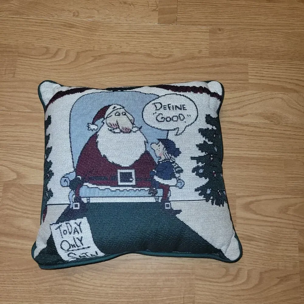 Vintage 90s Hallmark Shoebox Christmas Tapestry Pillow Santa Define Good